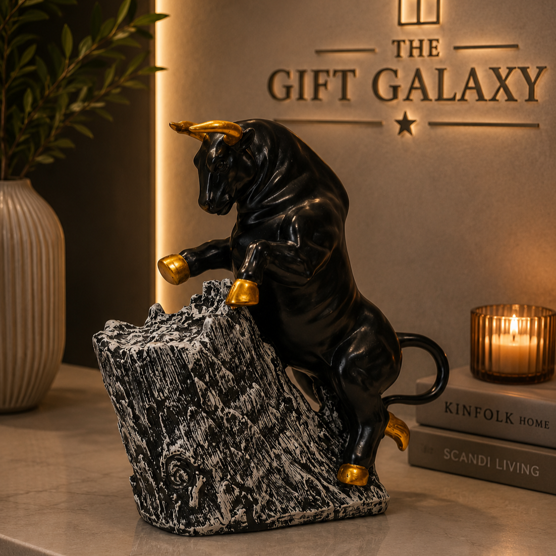 Majestic Black Bull on Rock