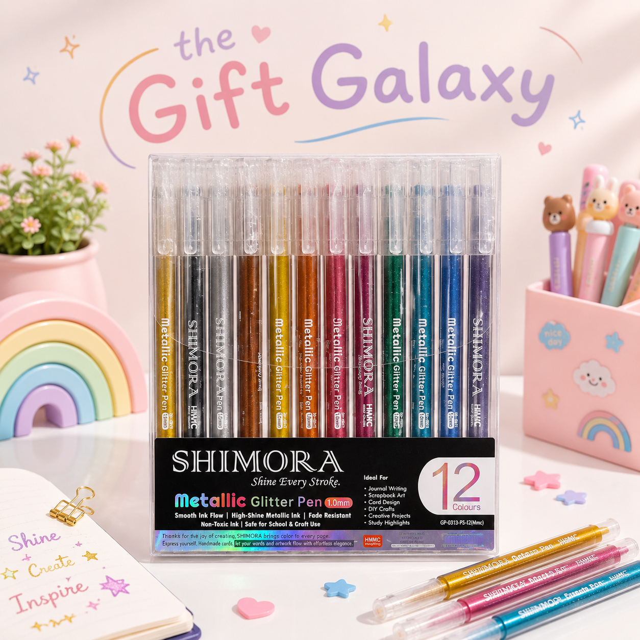 Metallic Glitter Gel Pen Set of 12 